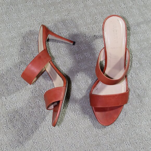 J. Crew Women's 9 Lena Two Strap 3.5" Heeled Slides Dark Cognac - Picture 1 of 6